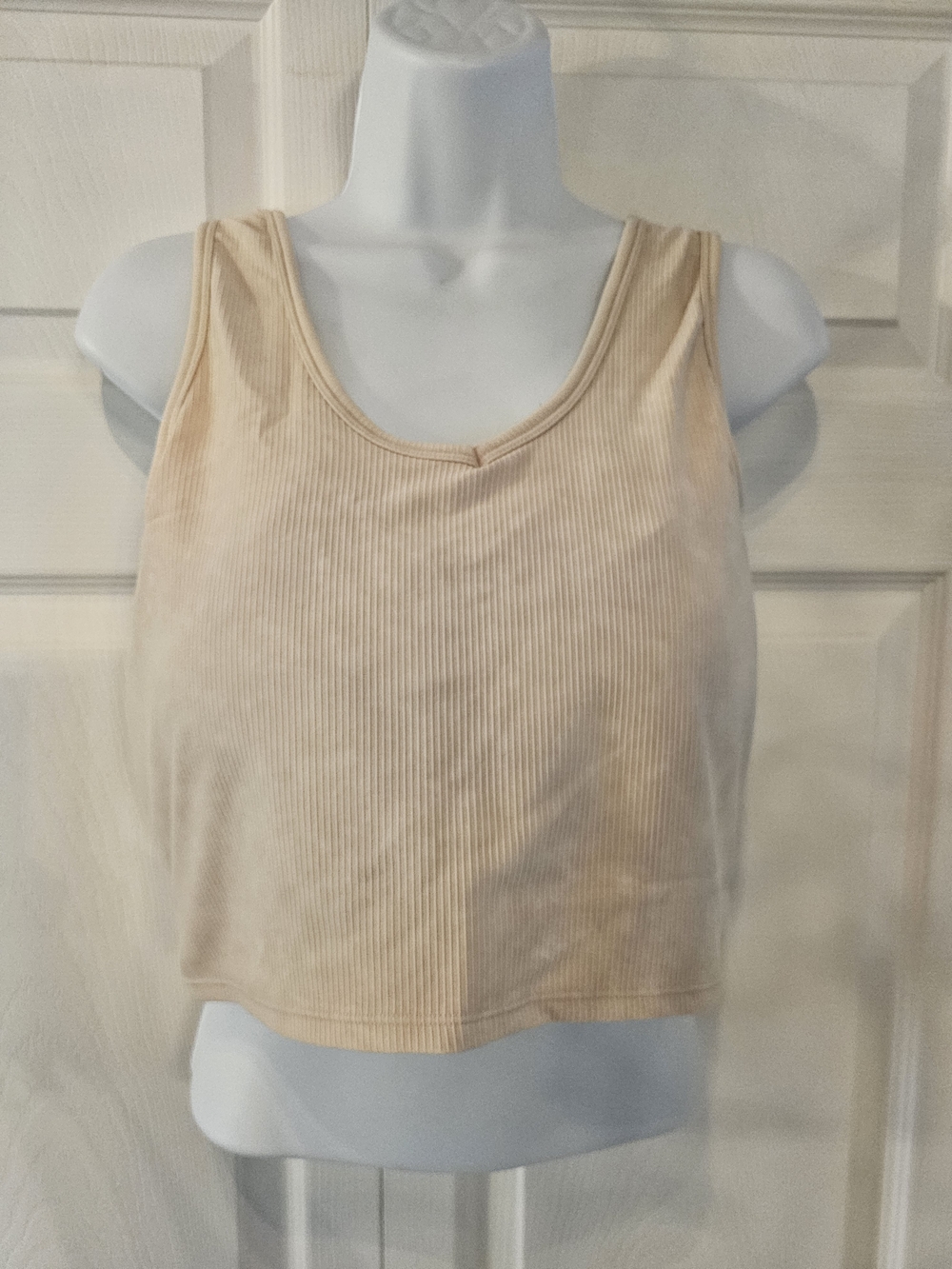 Ribbed Scoop Neck Crop Tank Top - Mushroom